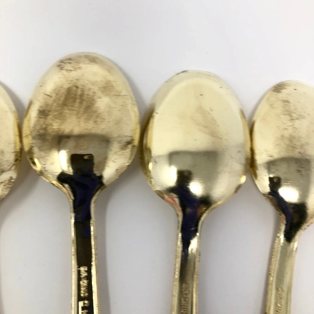 Vintage EP Zinc Gold Tone Ornate Floral Scroll Teaspoons Set of 10 Demitasse
